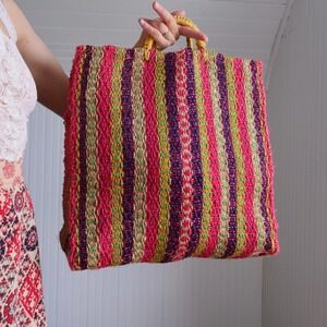 Giant‎ vintage woven bright striped shopping/storage bag